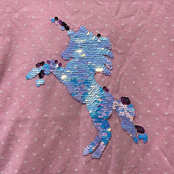 Wonder Nation Girls' Pink Polka Dot Unicorn Sequin Kids T-Shirt Size M (7-8) - Picture 3 of 8